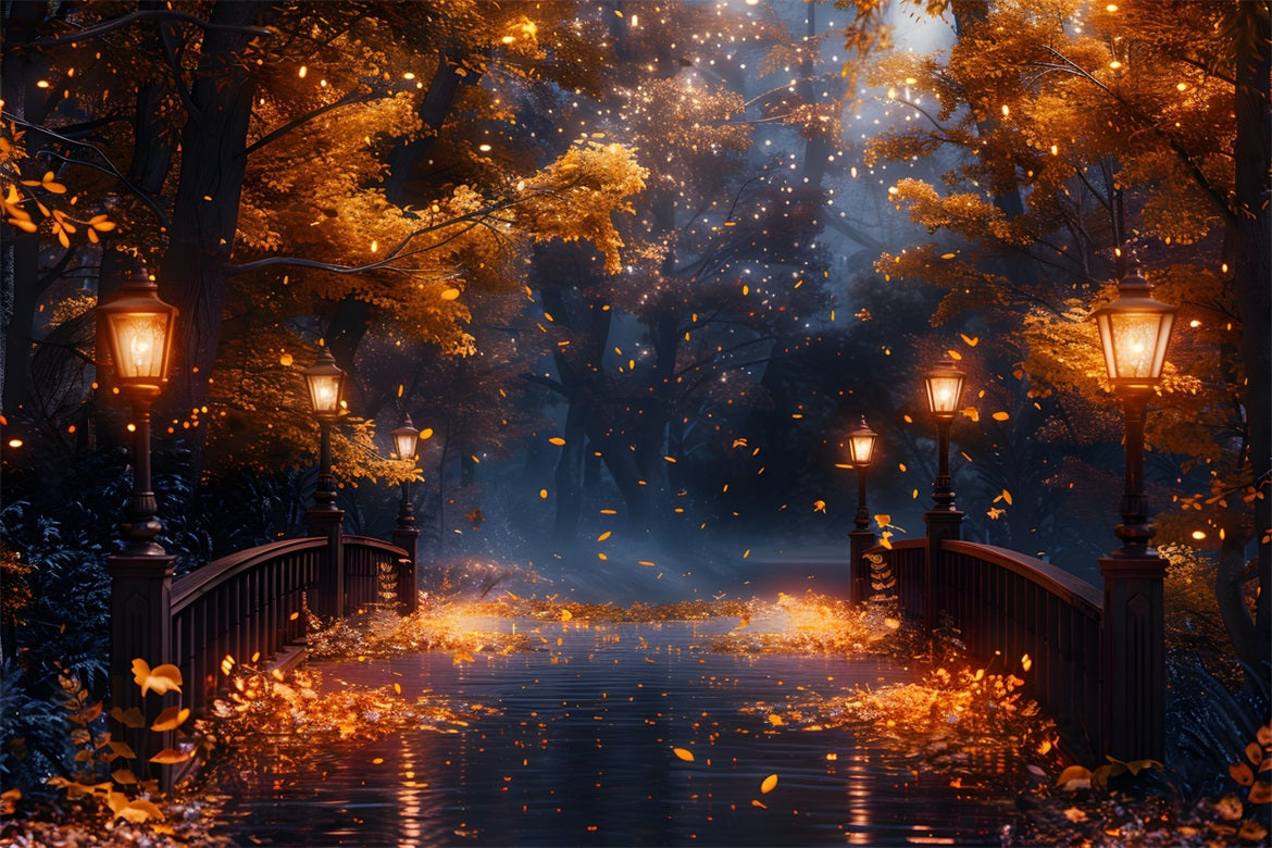 Magico Sfondo Del Ponte Della Lampada Notturna Autunnale RR7-348