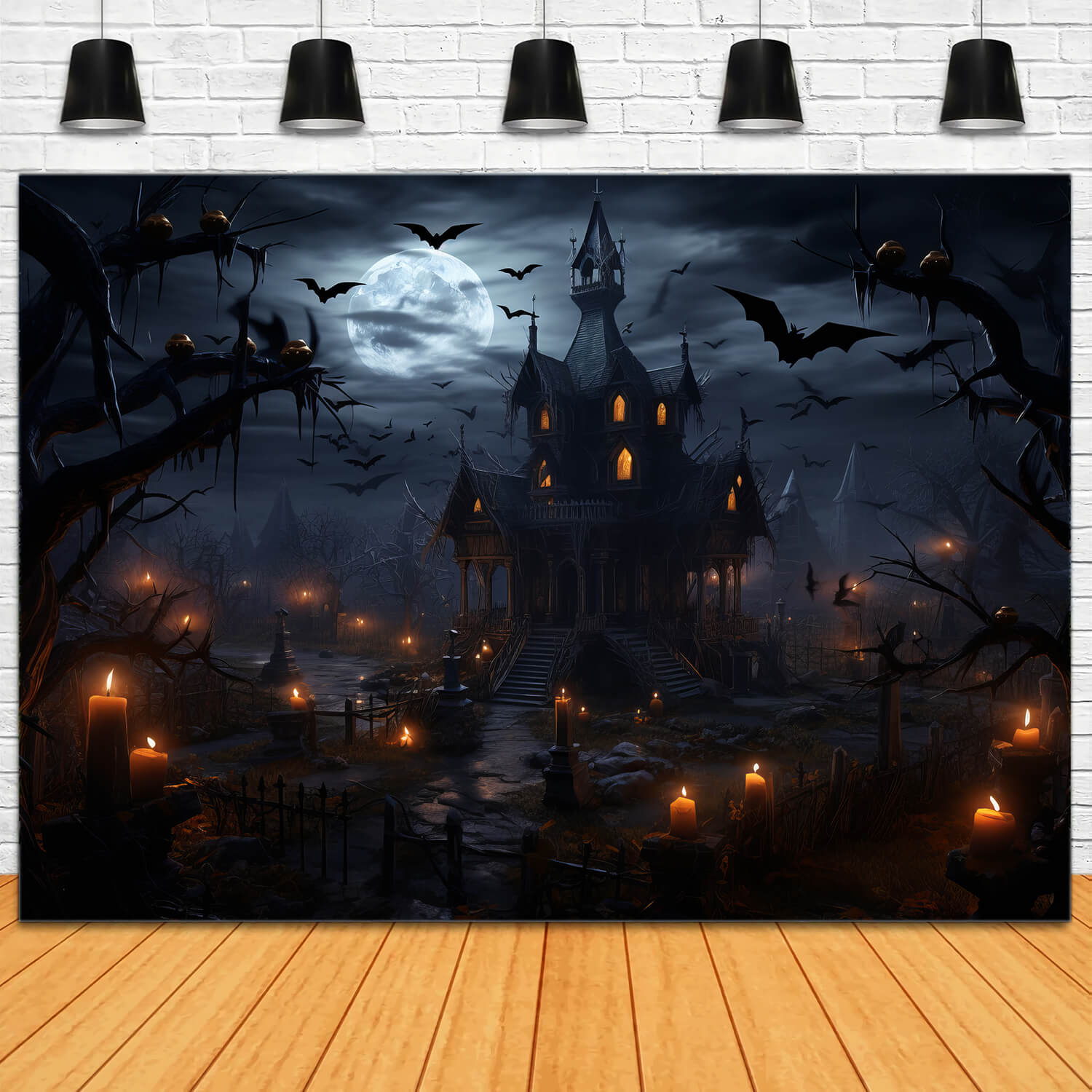 Sfondo Di Candele Di Pipistrelli Del Castello Spettrale Di Halloween RR7-35