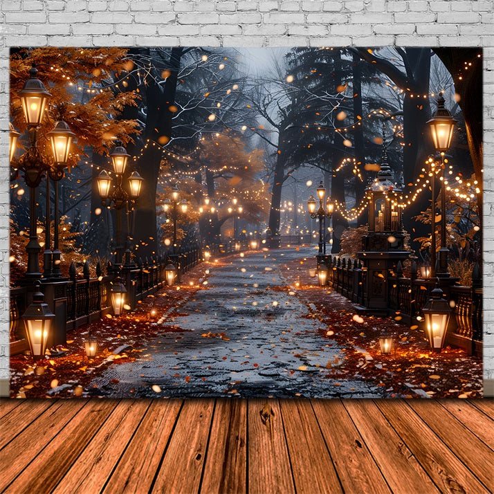 Sfondo Del Percorso Illuminato Dalla Lanterna Incantata Di Halloween RR7-358