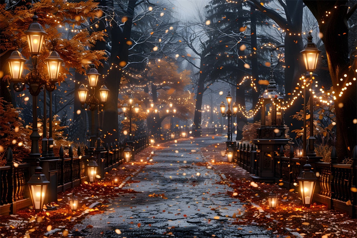 Sfondo Del Percorso Illuminato Dalla Lanterna Incantata Di Halloween RR7-358