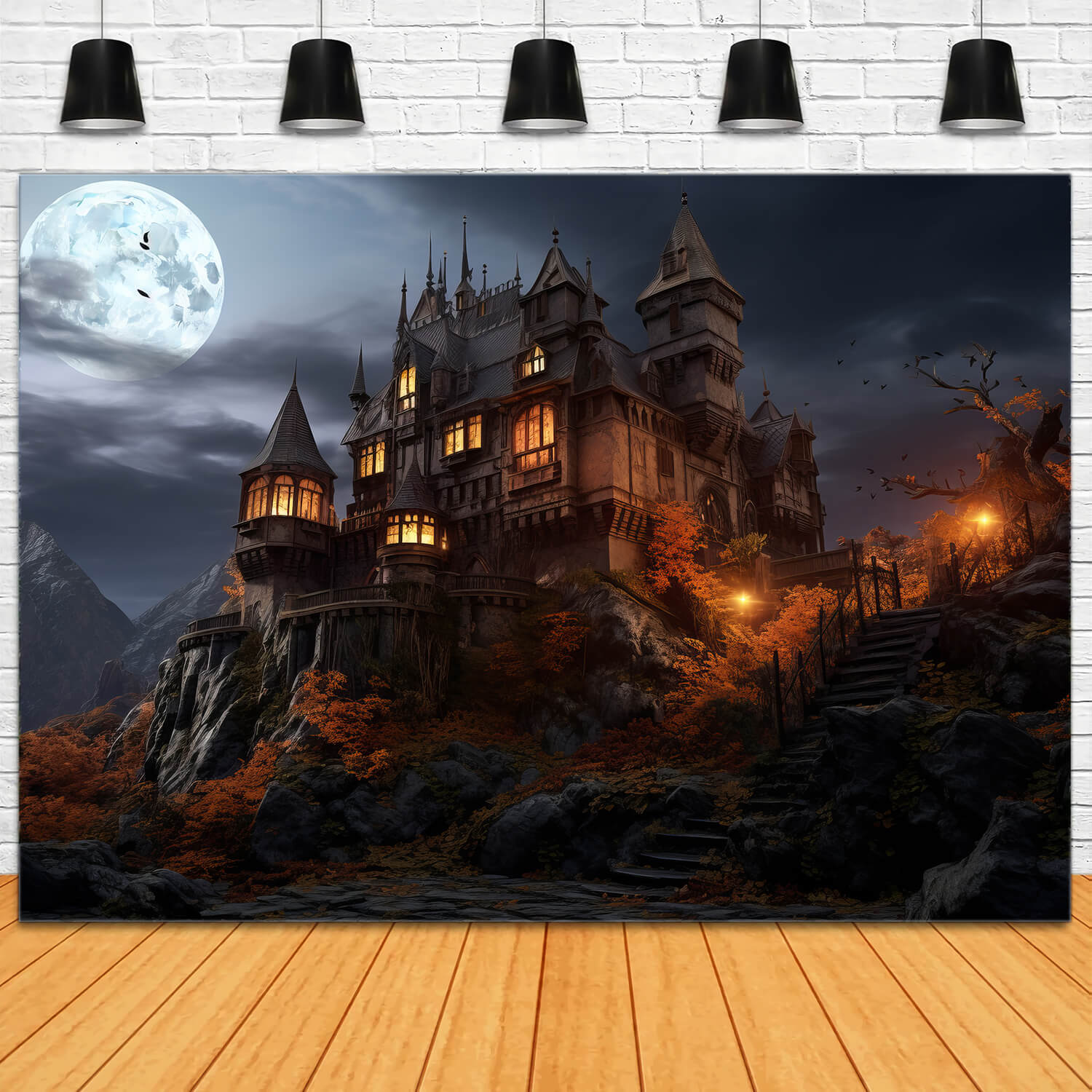 Sfondo Fotografico Del Castello Della Luna Di Halloween RR7-36