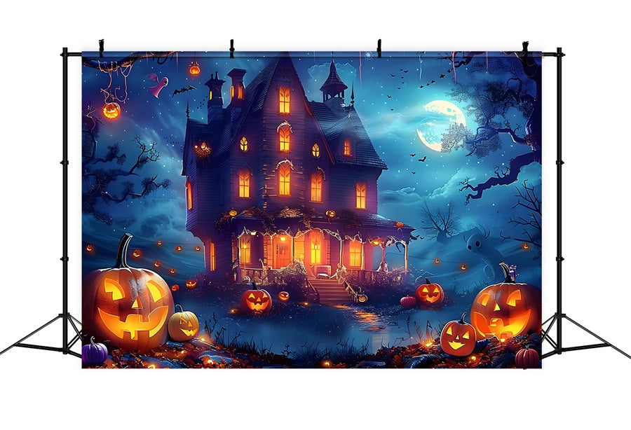 Sfondo Della Notte Al Chiaro Di Luna Della Casa Stregata Di Halloween RR7-362