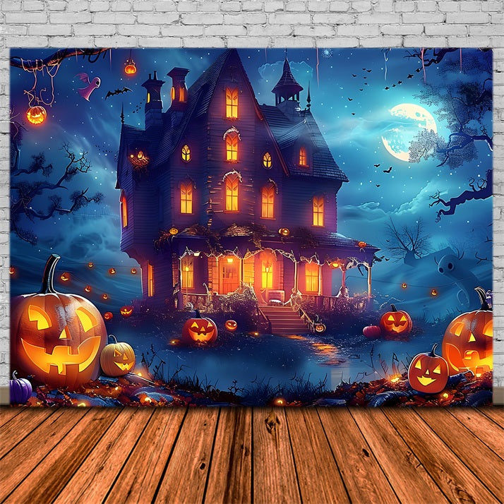 Sfondo Della Notte Al Chiaro Di Luna Della Casa Stregata Di Halloween RR7-362