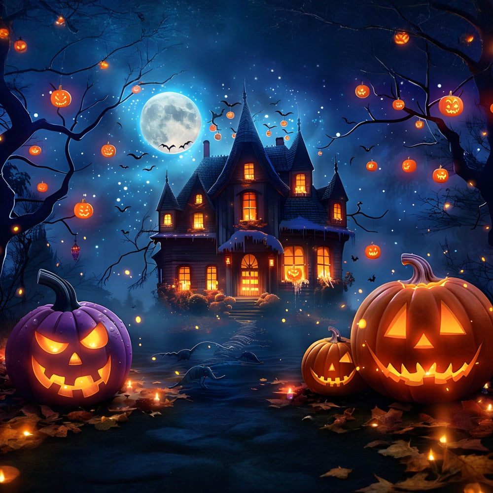 Sfondo Del Villaggio Di Halloween Al Chiaro Di Luna Di Mezzanotte RR7-363