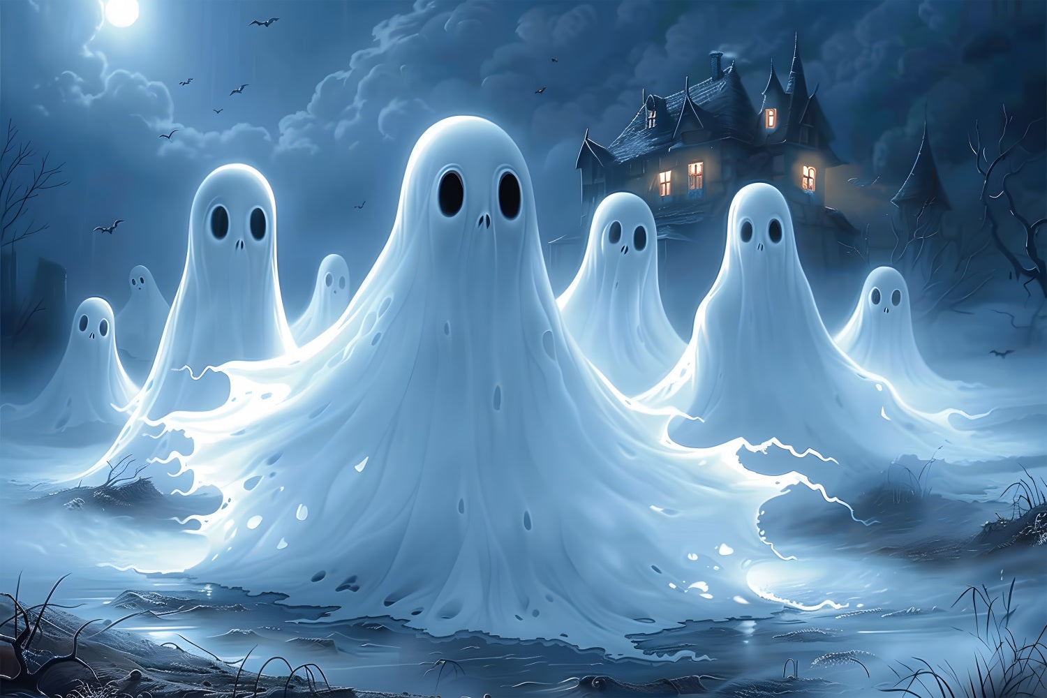 Sfondo Della Casa Stregata Di Raccolta Dei Fantasmi Di Halloween RR7-366