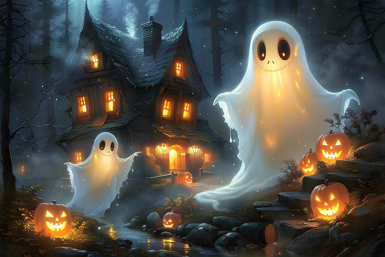 Sfondo Con Patch Di Zucca Spettrale Di Halloween RR7-367