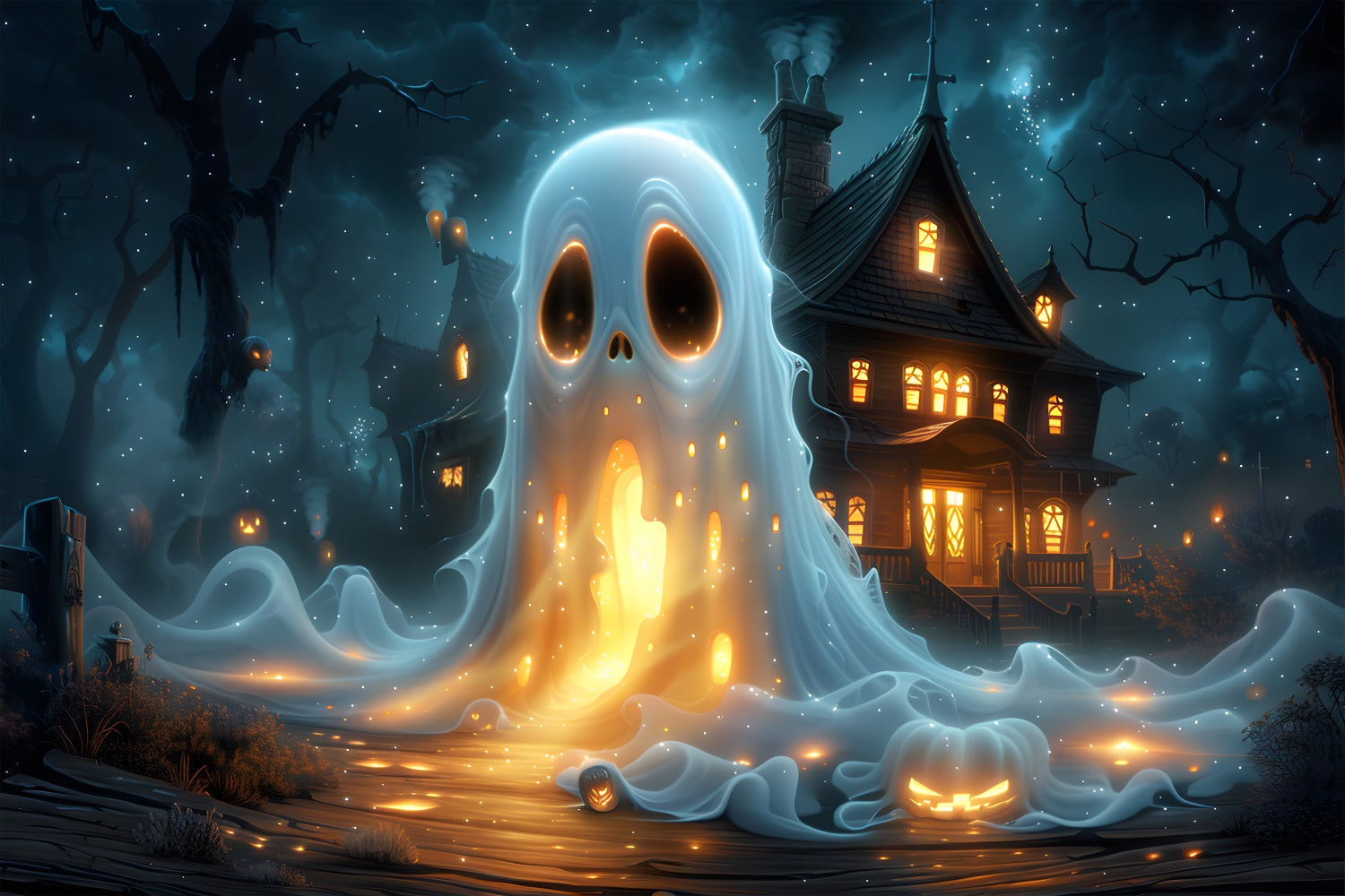 Sfondo Della Villa Dei Fantasmi Infestati Di Halloween RR7-368