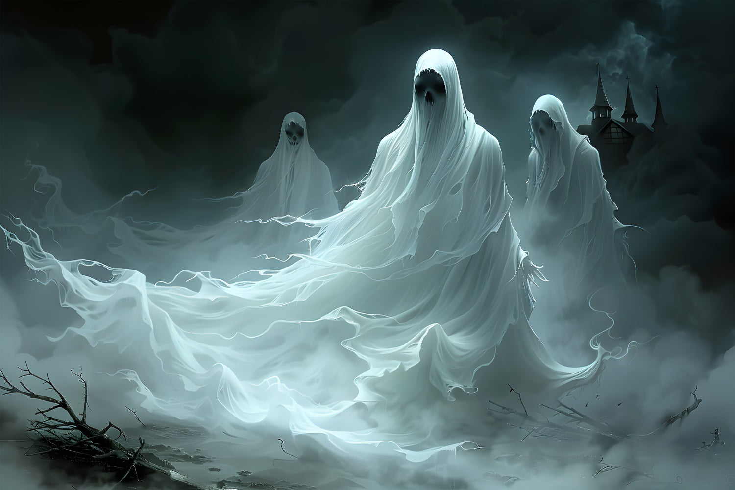 Sfondo Del Trio Di Fantasmi Spettrali Di Halloween RR7-369