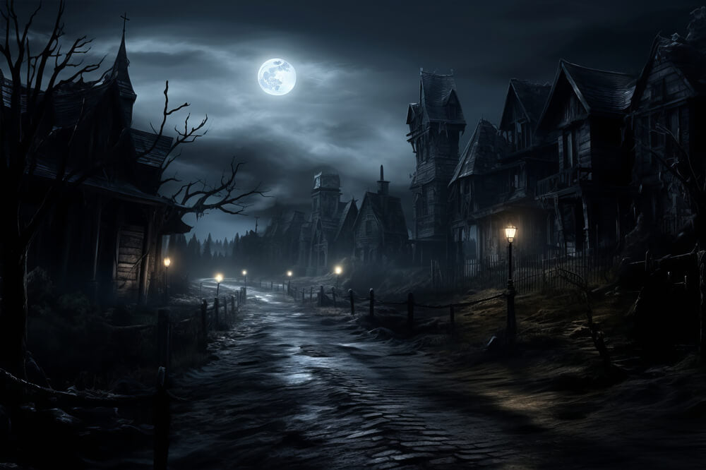 Sfondo Spettrale Delle Lampade Notturne Della Luna Di Halloween RR7-37