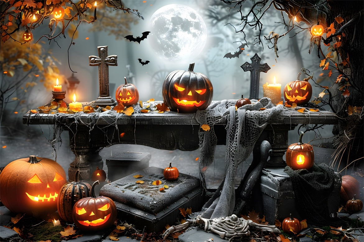 Sfondo Per Esposizione Di Zucche Del Cimitero Di Halloween RR7-370