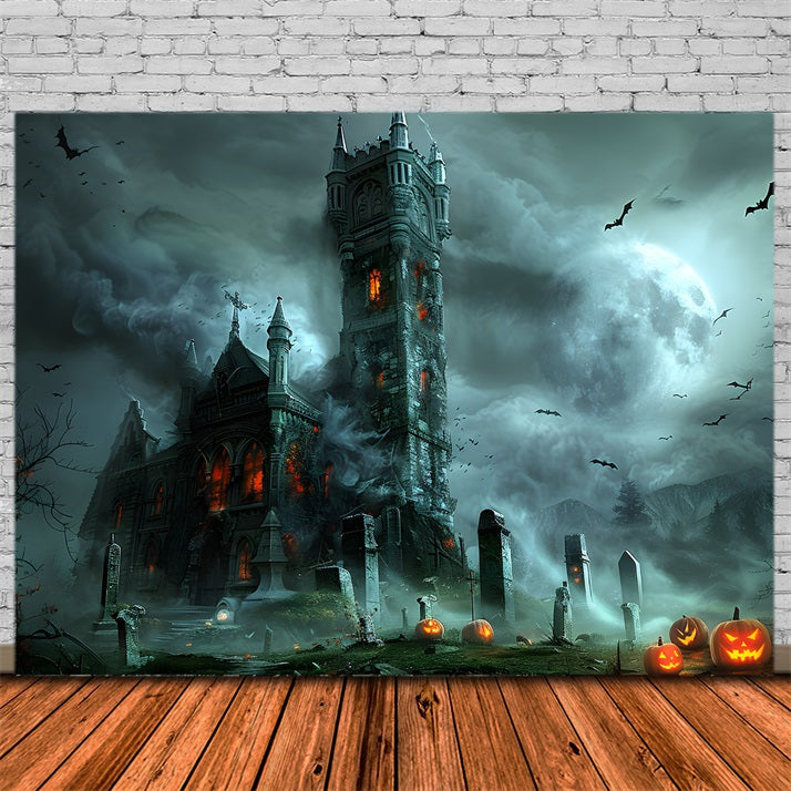 Sfondo Del Cimitero Di Zucca Del Castello Gotico Di Halloween RR7-372