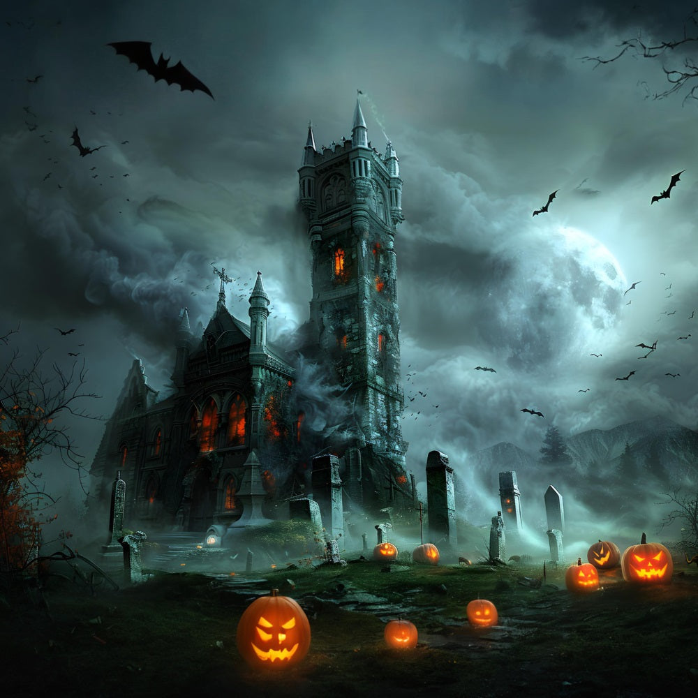 Sfondo Del Cimitero Di Zucca Del Castello Gotico Di Halloween RR7-372