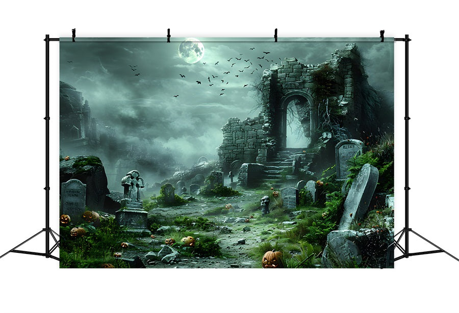 Sfondo Del Cimitero Di Zucca Delle Rovine Infestate Di Halloween RR7-373