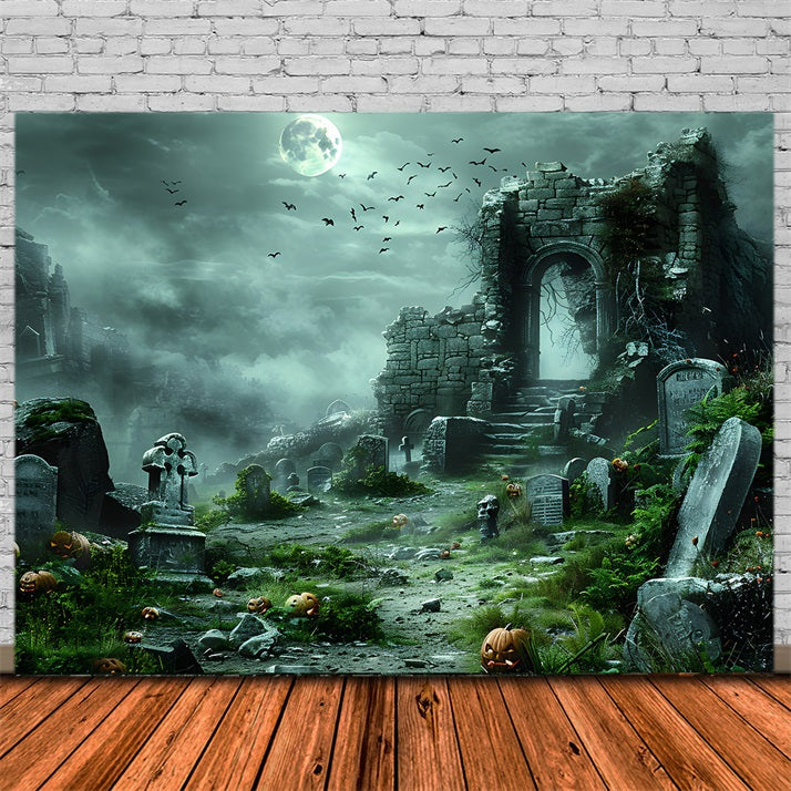 Sfondo Del Cimitero Di Zucca Delle Rovine Infestate Di Halloween RR7-373