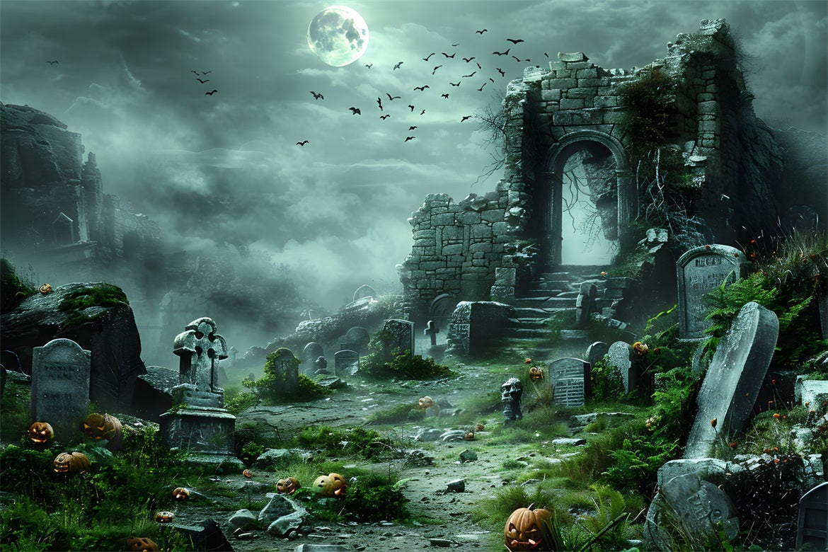 Sfondo Del Cimitero Di Zucca Delle Rovine Infestate Di Halloween RR7-373