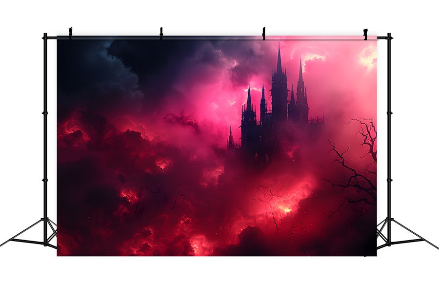 Sfondo Di Nebbia Rosso Sangue Del Castello Oscuro Di Halloween RR7-376