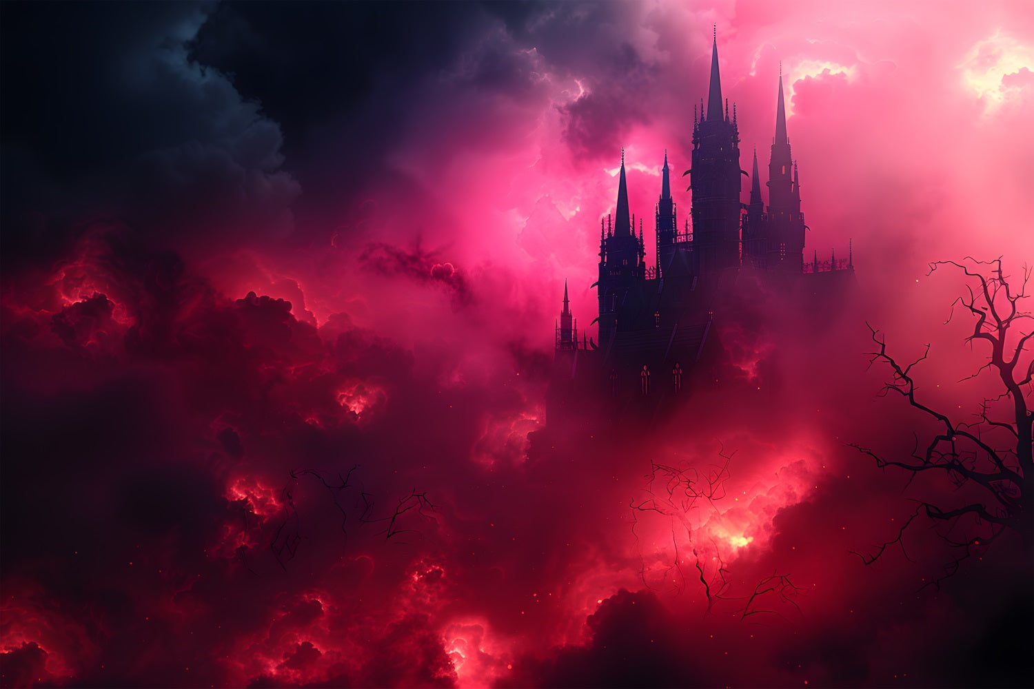 Sfondo Di Nebbia Rosso Sangue Del Castello Oscuro Di Halloween RR7-376