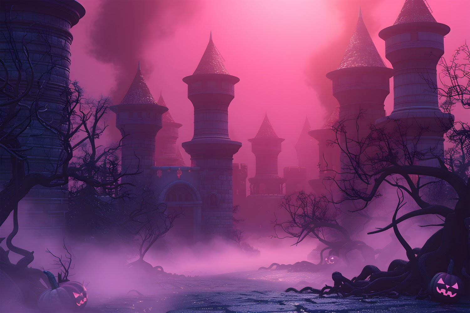Sfondo Di Nebbia Rosa Del Castello Stregato Di Halloween RR7-377