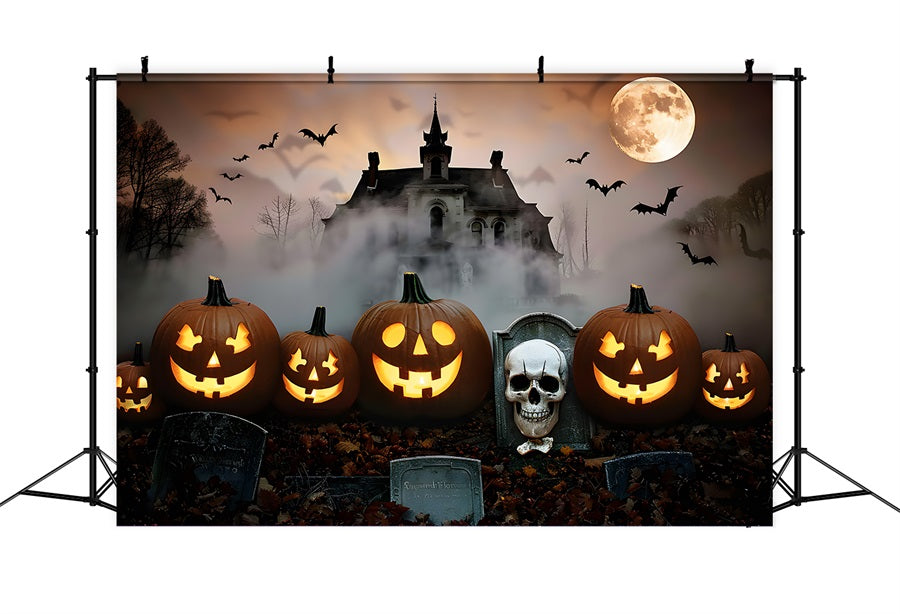 Sfondo Di Zucche Del Palazzo Del Cimitero Di Halloween RR7-378