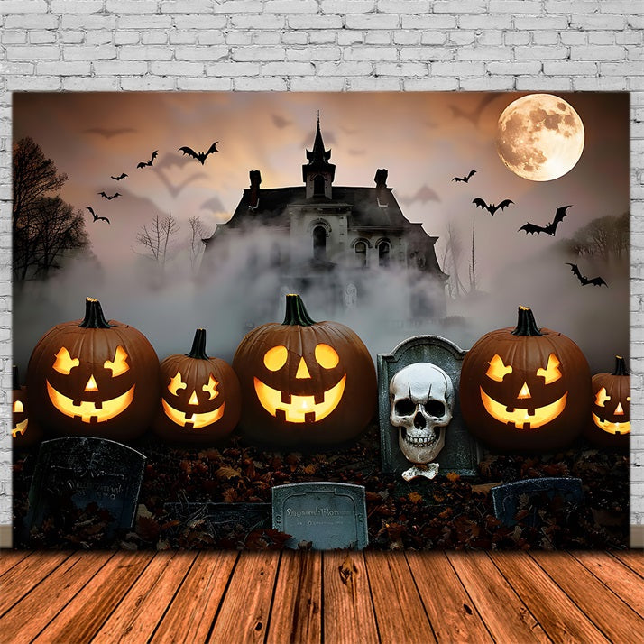Sfondo Di Zucche Del Palazzo Del Cimitero Di Halloween RR7-378