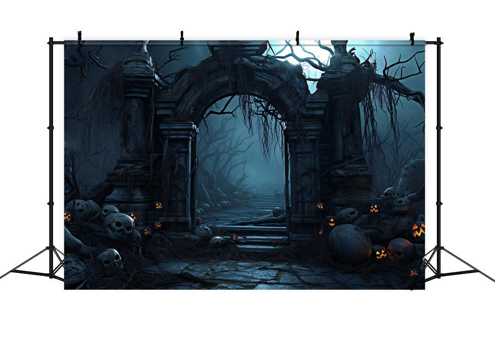Sfondo Fotografico Di Halloween Con Ingresso Al Vecchio Castello RR7-384