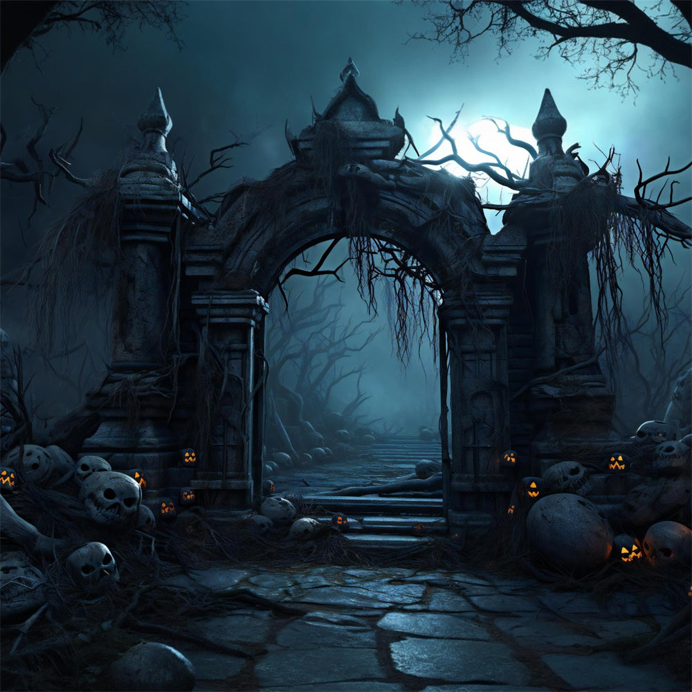 Sfondo Fotografico Di Halloween Con Ingresso Al Vecchio Castello RR7-384