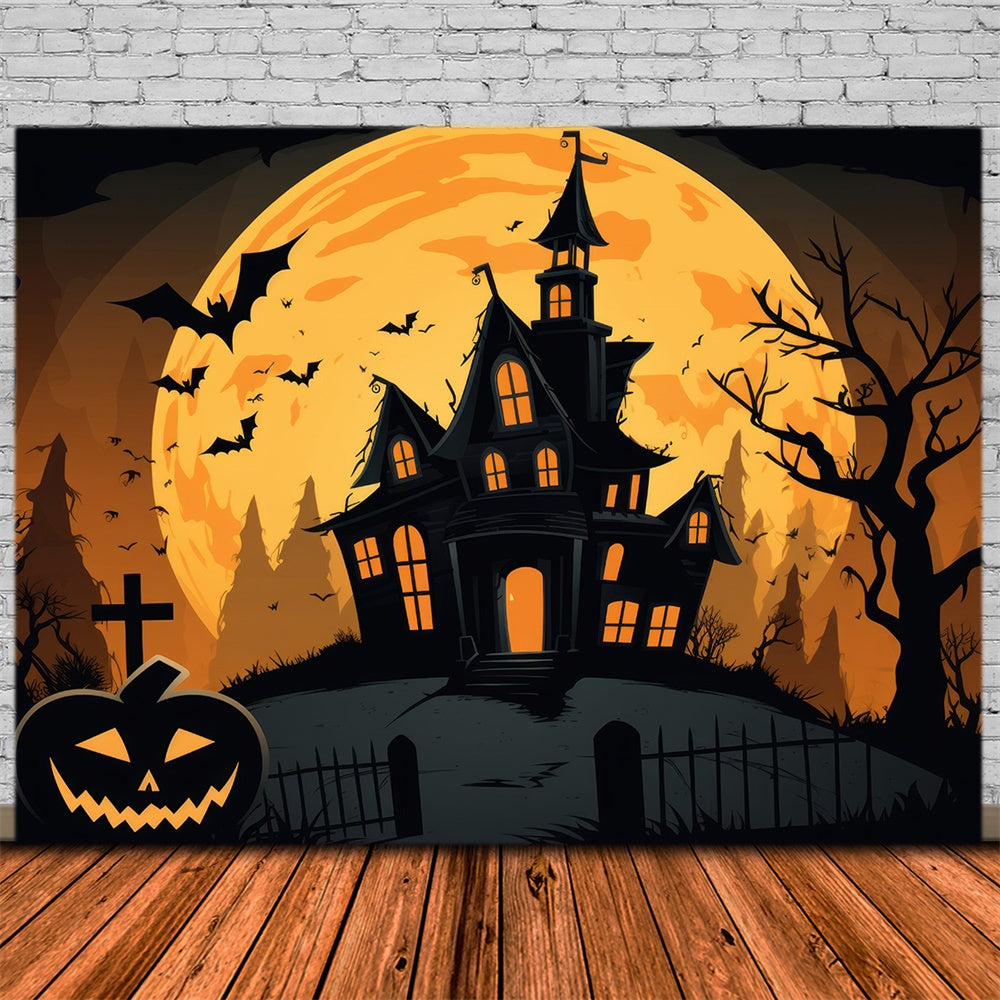 Sfondo Di Pipistrelli Della Luna Piena Di Halloween Ghost House RR7-385