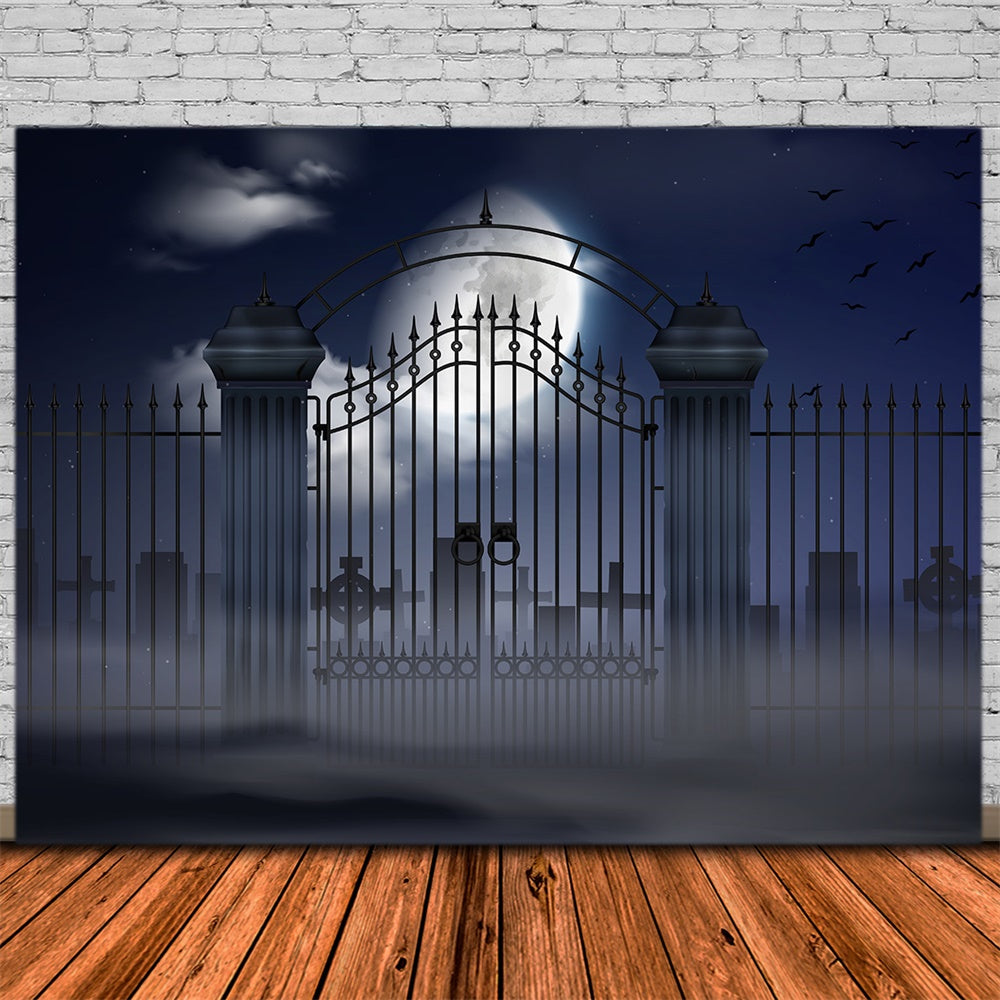 Sfondo Di Halloween Old Cemetery Gate Moonlight RR7-391