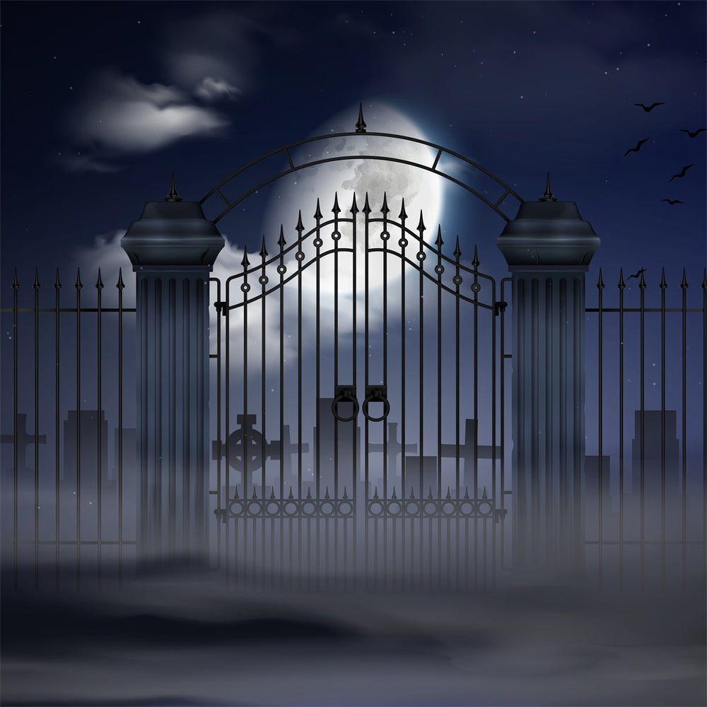 Sfondo Di Halloween Old Cemetery Gate Moonlight RR7-391