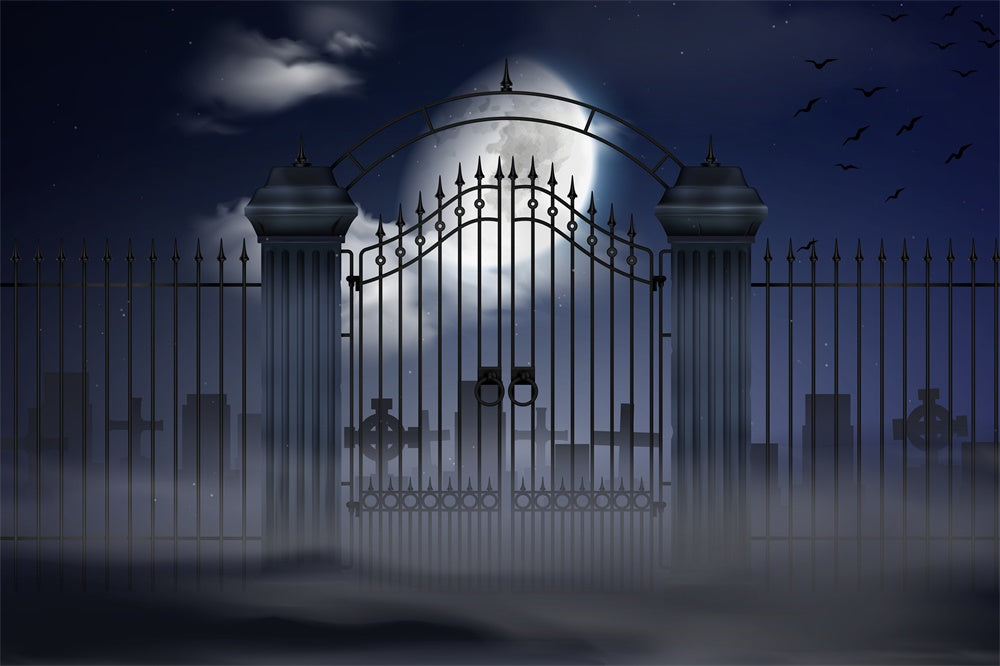 Sfondo Di Halloween Old Cemetery Gate Moonlight RR7-391