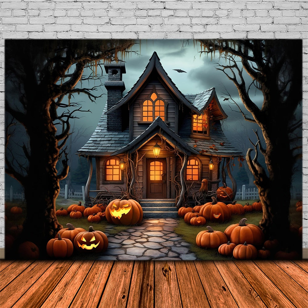 Sfondo Di Zucche Spettrali Di Halloween Forest House RR7-395