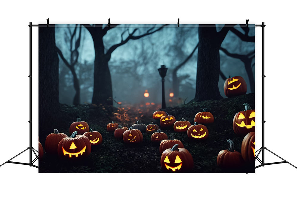 Sfondo Di Zucche Di Alberi Della Foresta Di Notte Di Halloween RR7-396