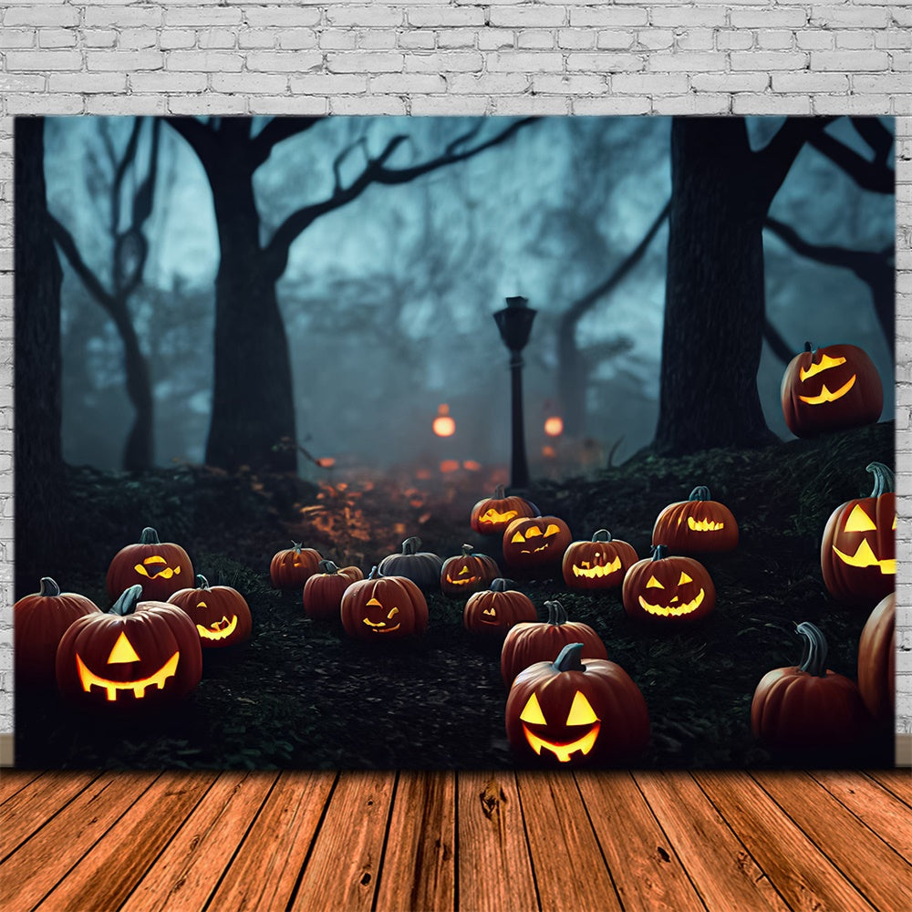 Sfondo Di Zucche Di Alberi Della Foresta Di Notte Di Halloween RR7-396