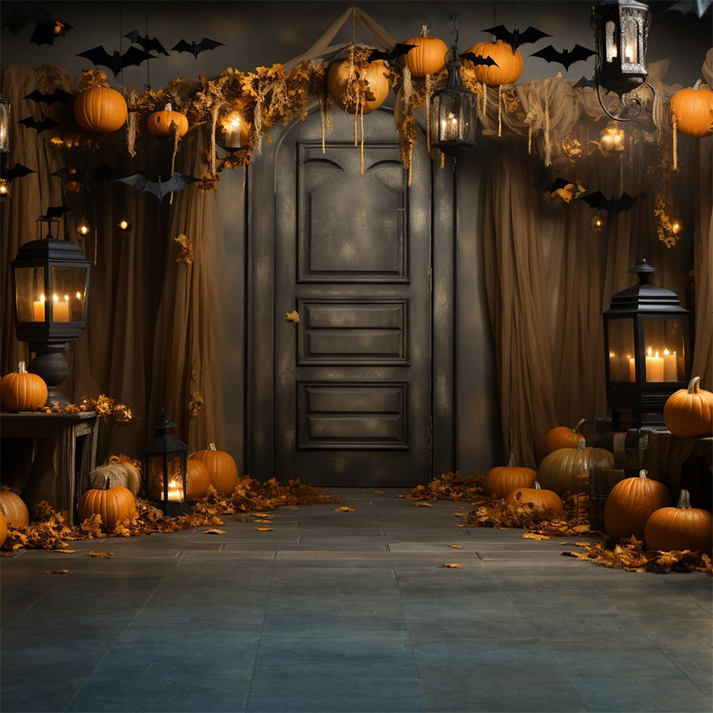 Porta Decorata Con Zucche E Pipistrelli Sfondo Di Halloween RR7-400