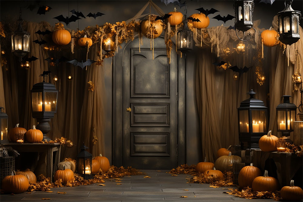 Porta Decorata Con Zucche E Pipistrelli Sfondo Di Halloween RR7-400