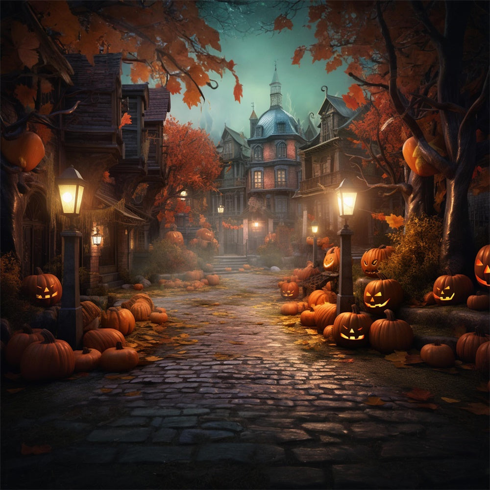 Sfondo Di Zucche Di Halloween Night Street House RR7-405