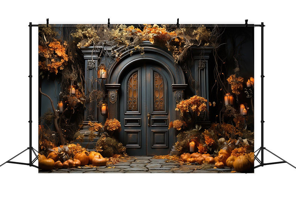 Sfondo Di Halloween Con Porta D'Ingresso Della Casa Decorata RR7-410