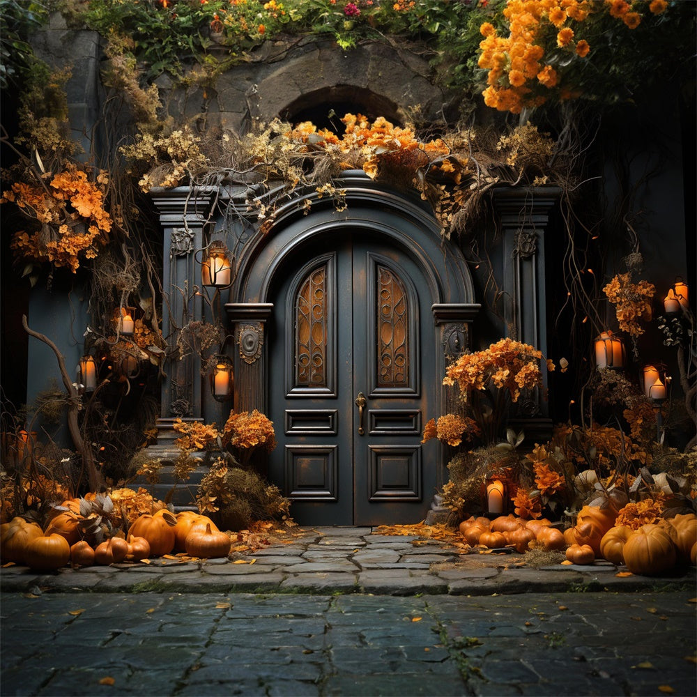 Sfondo Di Halloween Con Porta D'Ingresso Della Casa Decorata RR7-410