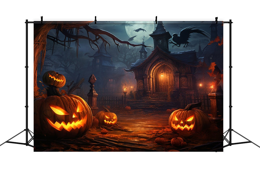 Sfondo Di Lanterne Di Zucca Della Casa Stregata Della Notte RR7-414