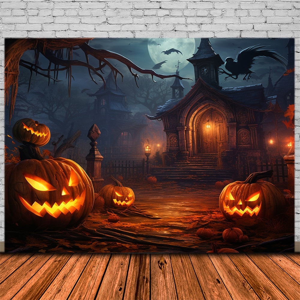 Sfondo Di Lanterne Di Zucca Della Casa Stregata Della Notte RR7-414