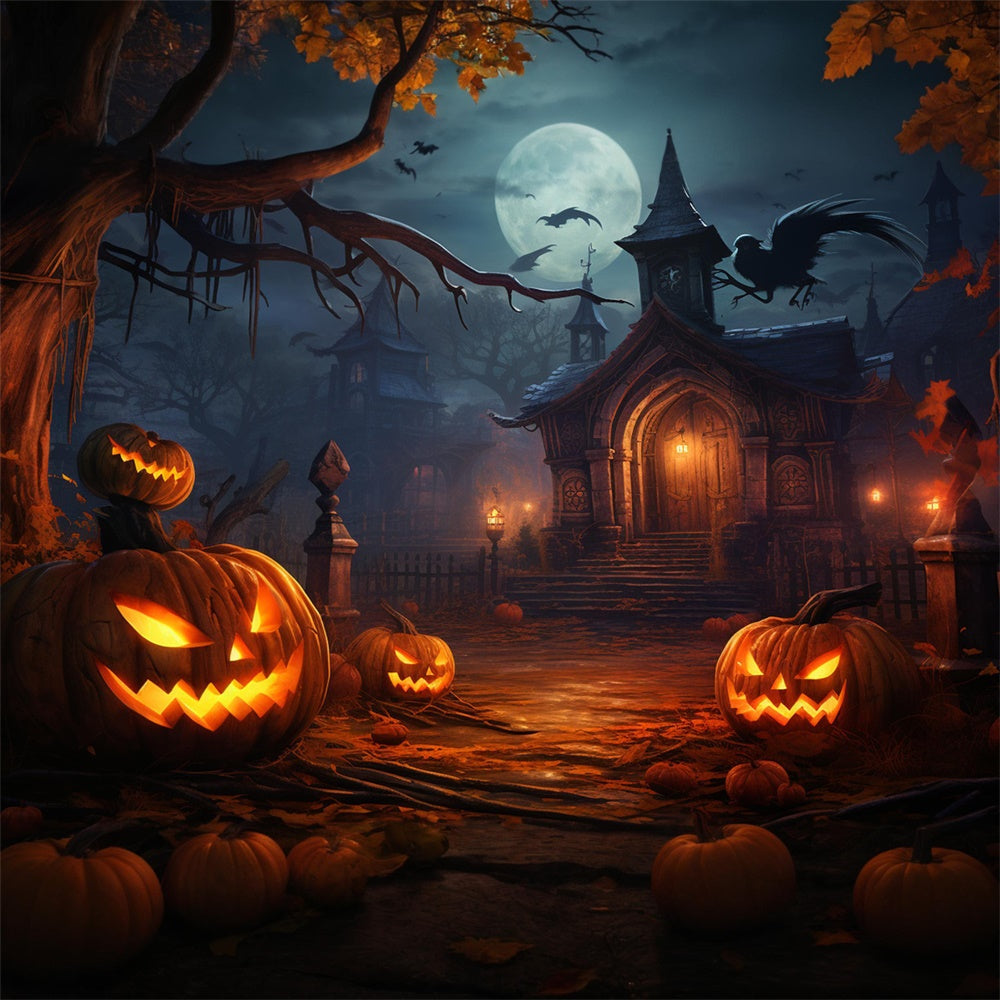 Sfondo Di Lanterne Di Zucca Della Casa Stregata Della Notte RR7-414