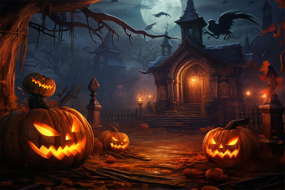 Sfondo Di Lanterne Di Zucca Della Casa Stregata Della Notte RR7-414