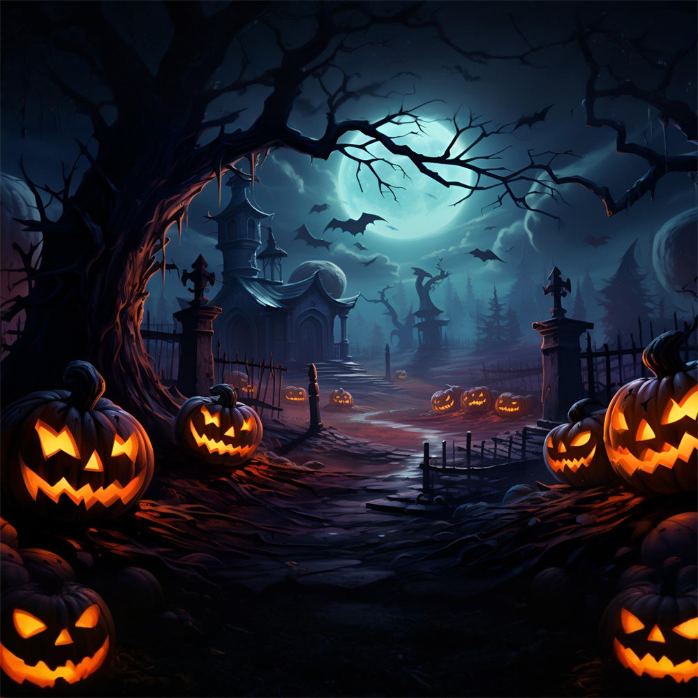 Sfondo Di Pipistrelli Di Zucca Del Cimitero Spaventoso Di Halloween RR7-415
