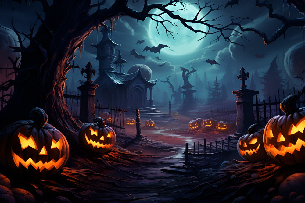 Sfondo Di Pipistrelli Di Zucca Del Cimitero Spaventoso Di Halloween RR7-415