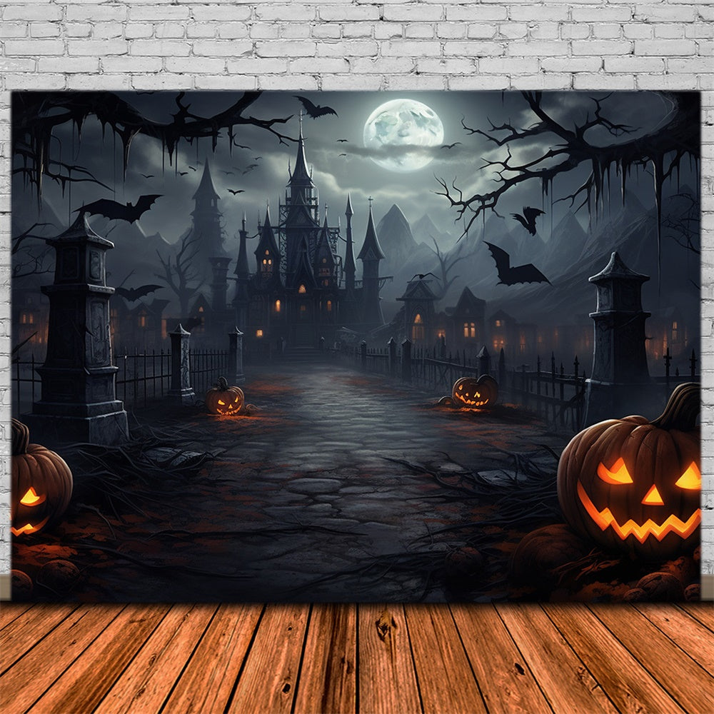 Sfondo Del Castello Spettrale Di Halloween Moon Night RR7-417