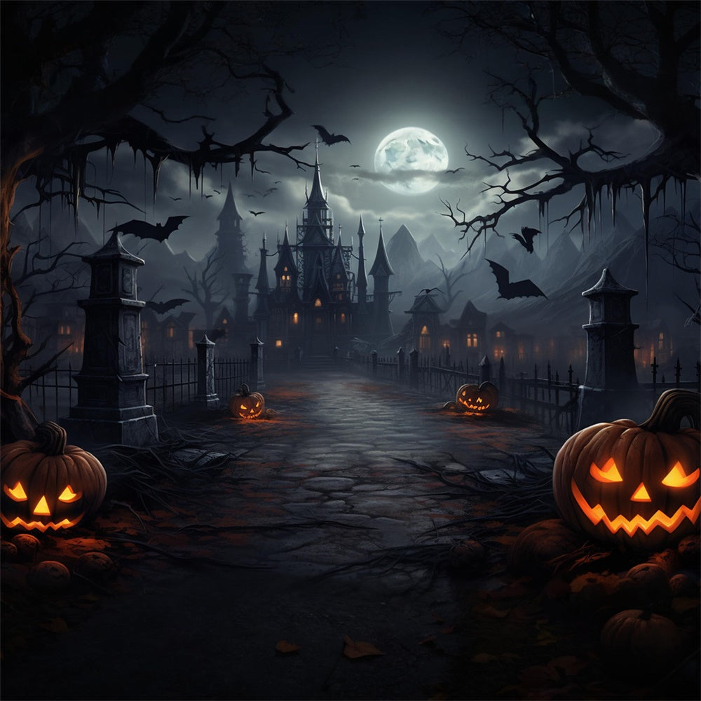 Sfondo Del Castello Spettrale Di Halloween Moon Night RR7-417