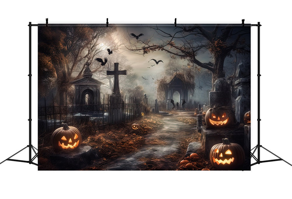 Sfondo Di Zucche Del Cimitero Horror Di Halloween RR7-418