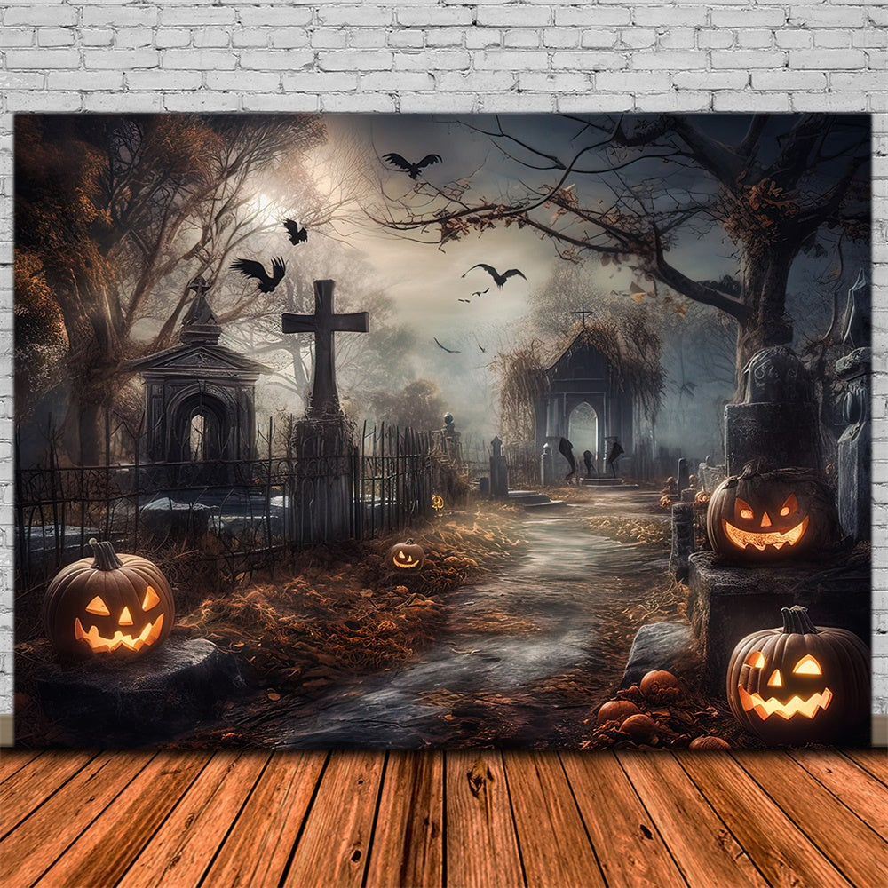 Sfondo Di Zucche Del Cimitero Horror Di Halloween RR7-418