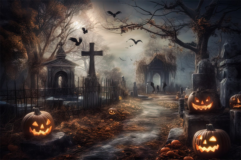 Sfondo Di Zucche Del Cimitero Horror Di Halloween RR7-418