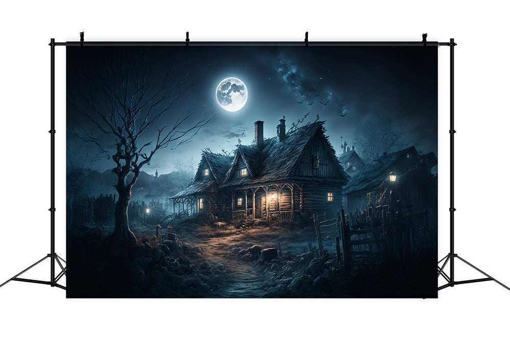 Sfondo Della Casa Stregata Di Halloween Notte Di Luna RR7-422
